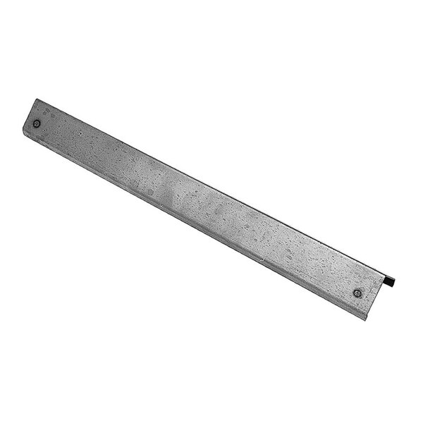 A long rectangular stainless steel metal bar with screws on it.