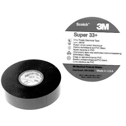 A roll of All Points Black Super 33+ Electrical Tape with a label reading "3M Super 33" and other text and symbols.