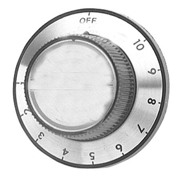 A white and black All Points temperature control dial with numbers on it.