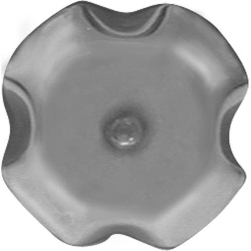 A grey metal end cap with a hole in the middle.