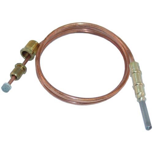 A close-up of a copper temperature probe with a brass connector.