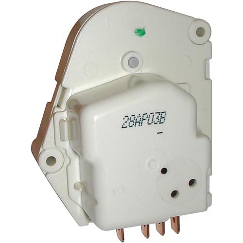 An All Points 120V white plastic electronic defrost timer with black text.