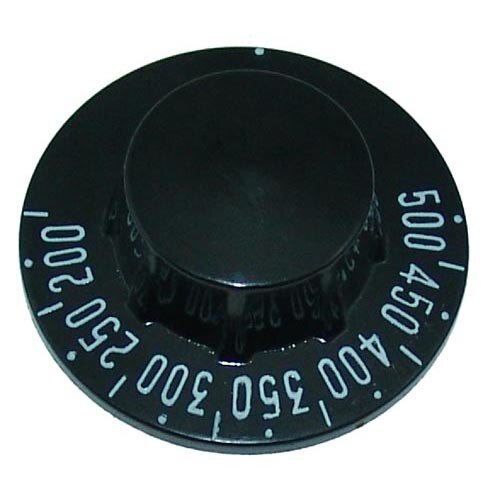 A close-up of a black All Points thermostat dial with white numbers.