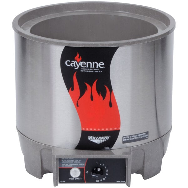 A silver Vollrath countertop rethermalizer with a red and black flame logo on the label.