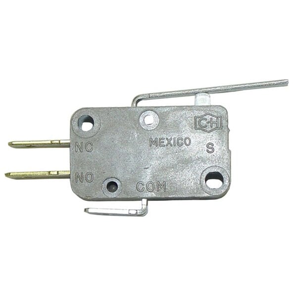 A close-up of an All Points mini micro leaf switch, a metal device with two screws on it.
