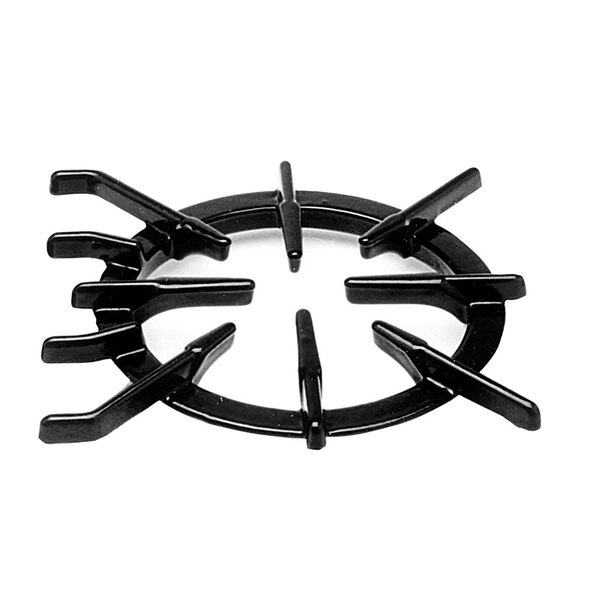 A black gas stove top spider grate with four holes.
