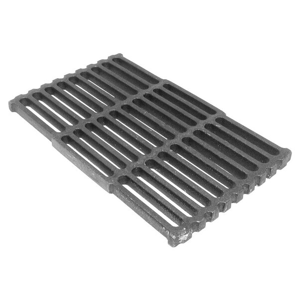 A black cast iron All Points bottom grate with rows of holes.