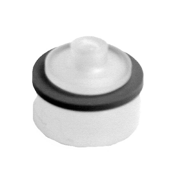 A white and black plastic container with a circular white cap and black ring.