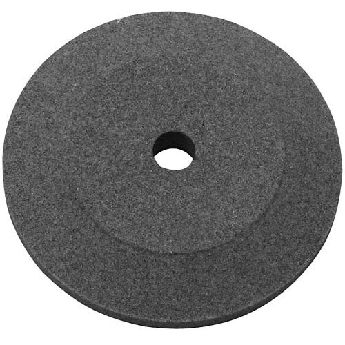 A gray circular honing stone with a hole in the center.