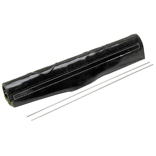 A roll of black plastic with silver cleats.