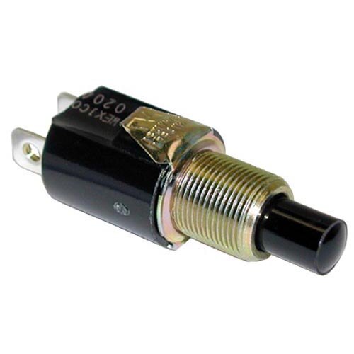 A black and silver All Points momentary round push button switch.