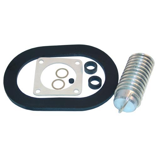 The interior hand hole assembly gasket and spring from an All Points descaling kit.