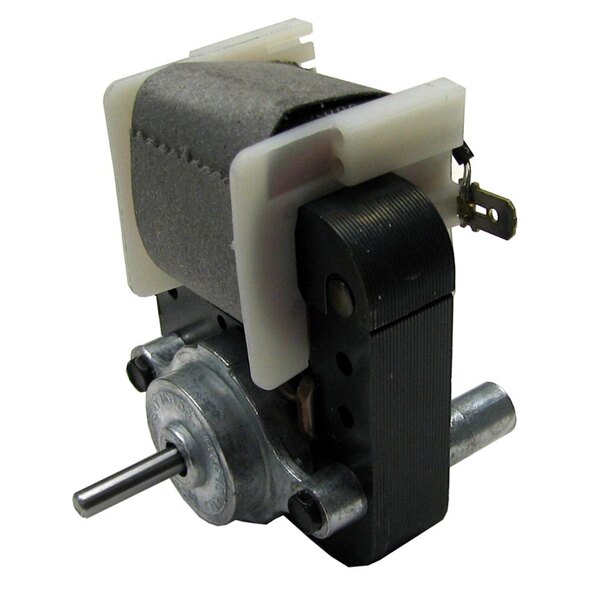 The white and black All Points evaporator fan motor with a white plastic cover.