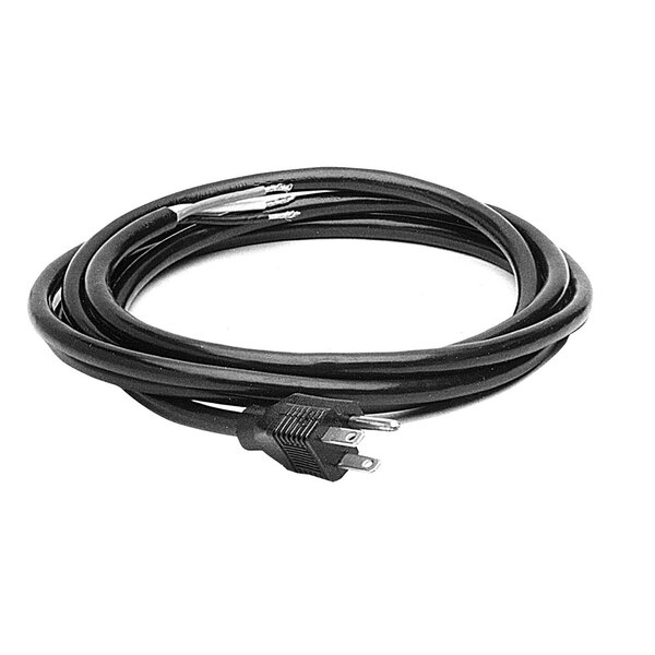 A black electrical wire with a plug.