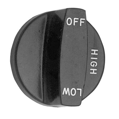 A black rectangular All Points broiler/grill/range knob with white text for high and low.