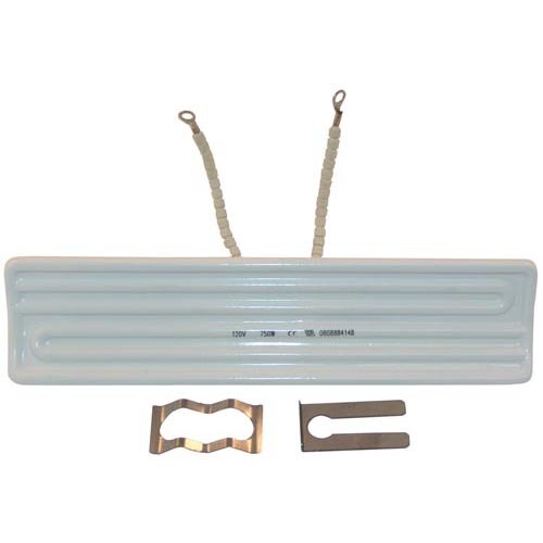 A white rectangular ceramic warmer element with metal wires.