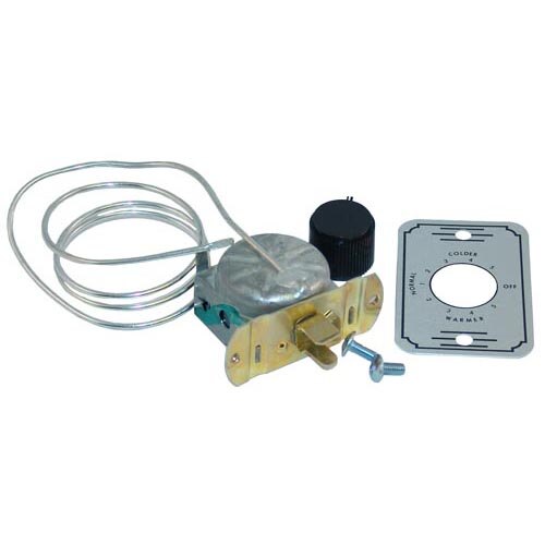 An All Points commercial refrigeration thermostat with a metal plate, capillary, and screw.