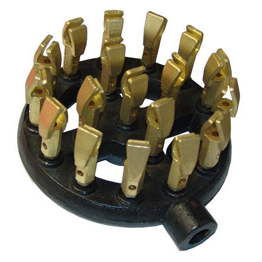 A black circular All Points cast iron jet burner with gold metal parts.
