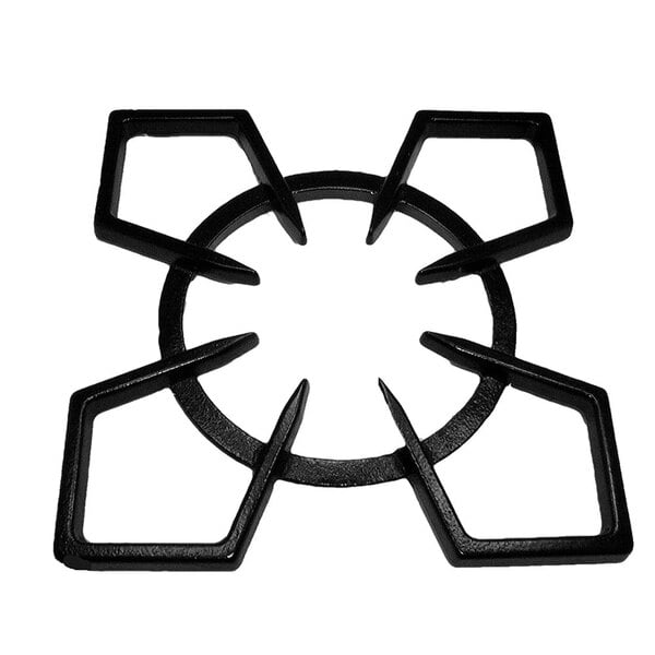 A black cast iron spider grate with six pointed edges.