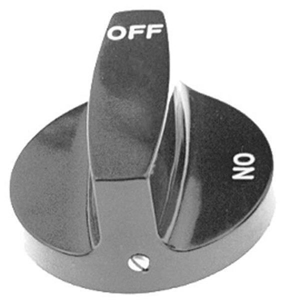 A black range knob with white text that says "Off" and "On"