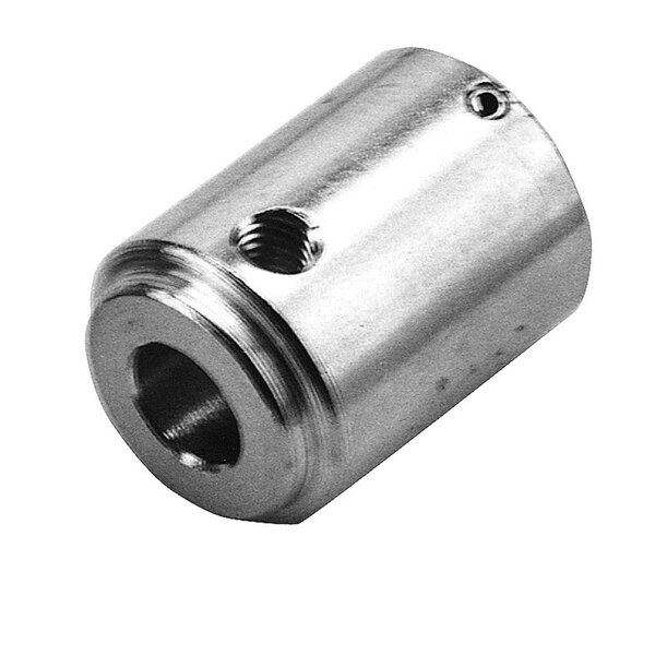 A stainless steel metal cylinder with a threaded nut on one end.