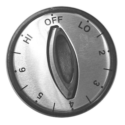 A black and white dial with numbers 1, 2-6, and Hi.