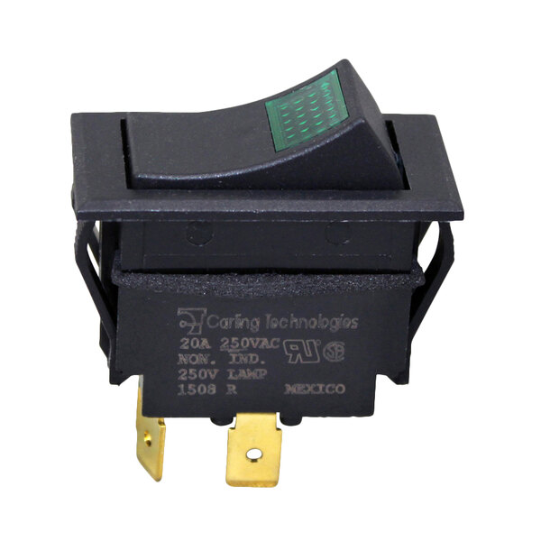 A black All Points On/Off sealed lighted rocker switch with a green light.