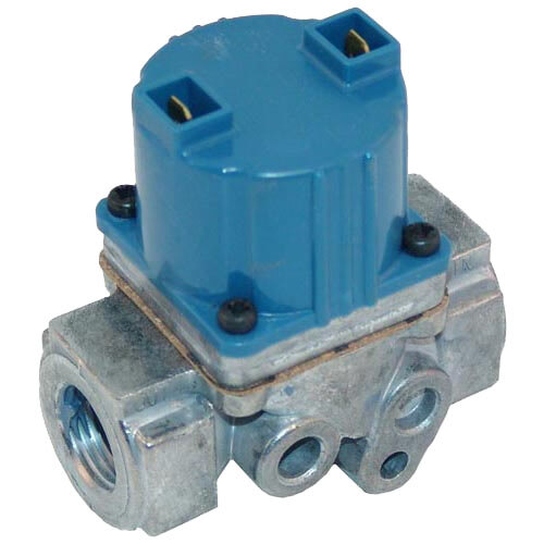 A close-up of a blue and silver All Points gas solenoid valve.