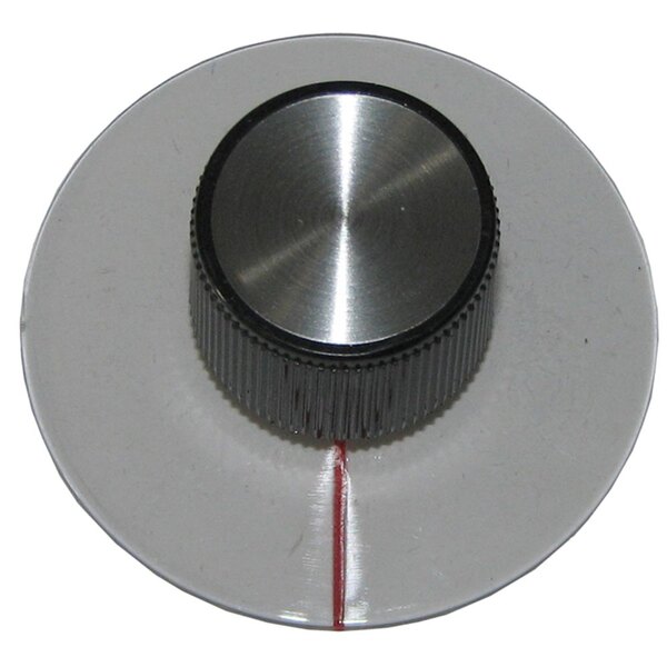 A black and clear plastic timer knob with a red line on it.