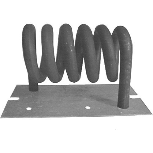 A black tubular heating element with two coils on a metal plate.