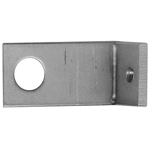 A metal plate with a hole in the center, with metal corners.