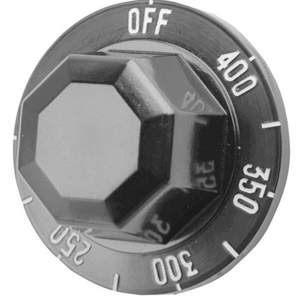 A close-up of a black knob with white numbers on it.