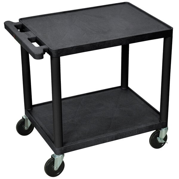 A black Luxor utility A/V cart with wheels.