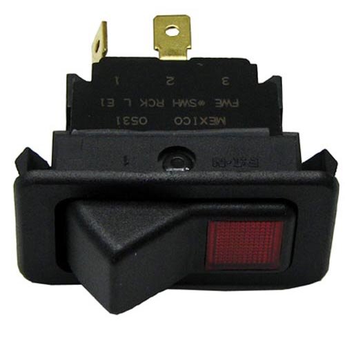 A black All Points On/Off lighted rocker switch with a red light.
