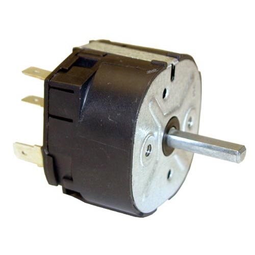 A small round black and silver electric motor with a black cover.