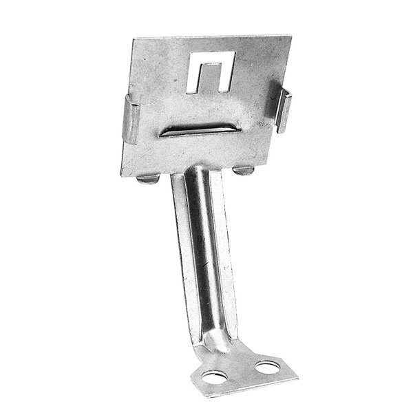 A metal bracket for a fryer with a hole in the middle.