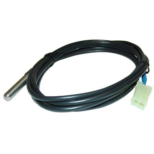 A black wire with a white connector on a metal object.