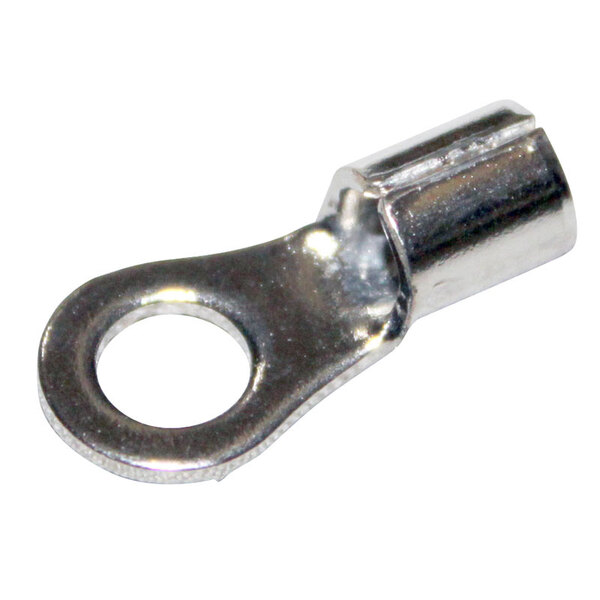 A silver metal All Points ring terminal with a hole in it.