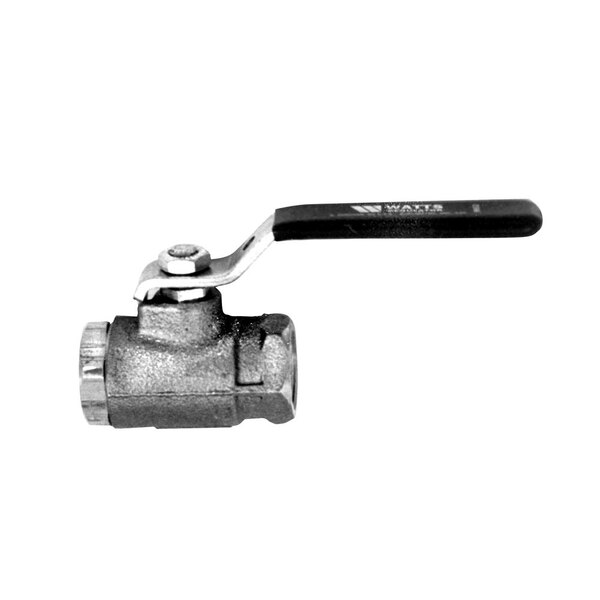 A close-up of a black All Points ball valve with a handle.