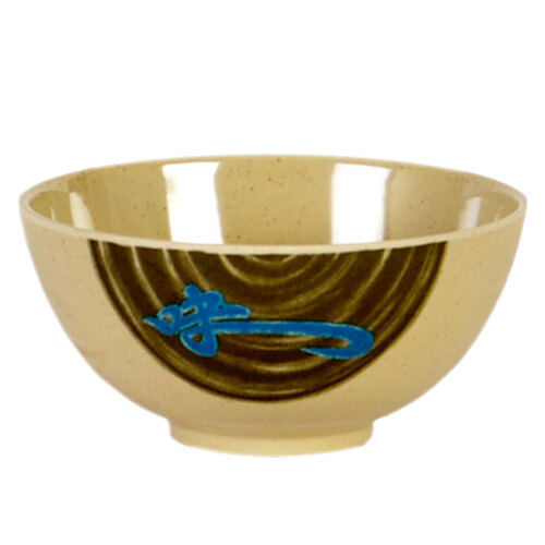 A white melamine bowl with a blue dragon design.