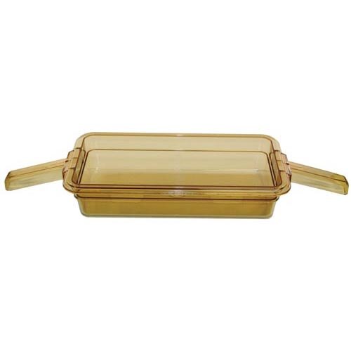 A brown rectangular plastic container with two handles.