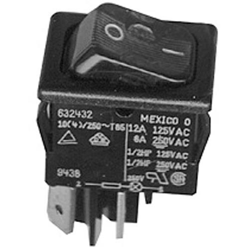 A black All Points On/Off lighted rocker switch with a small light on it.