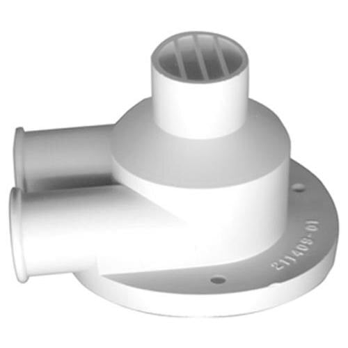 A white plastic pump housing with two holes.