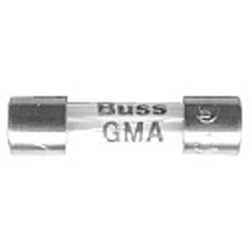 A close-up of a 3/16" x 3/4" 5A fast acting glass fuse with the words "gma" on it.