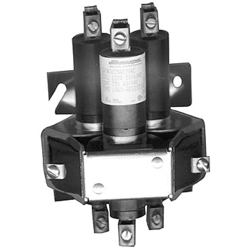 A black and silver 3-pole mercury contactor with metal pieces inside.