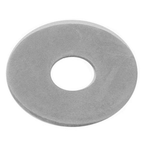 A grey round steel washer with a hole in the middle.
