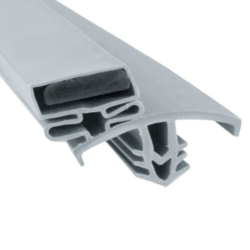 A close-up of a grey plastic profile with black magnet strips.