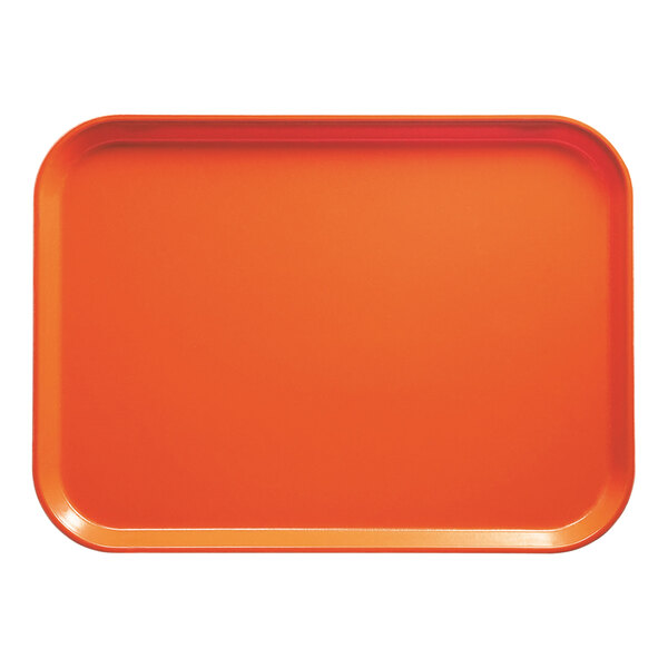 A rectangular orange Cambro tray with a white line.