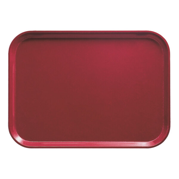 A red Cambro rectangular tray with a black border.