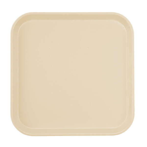 A yellow square Cambro fiberglass tray with a black border.